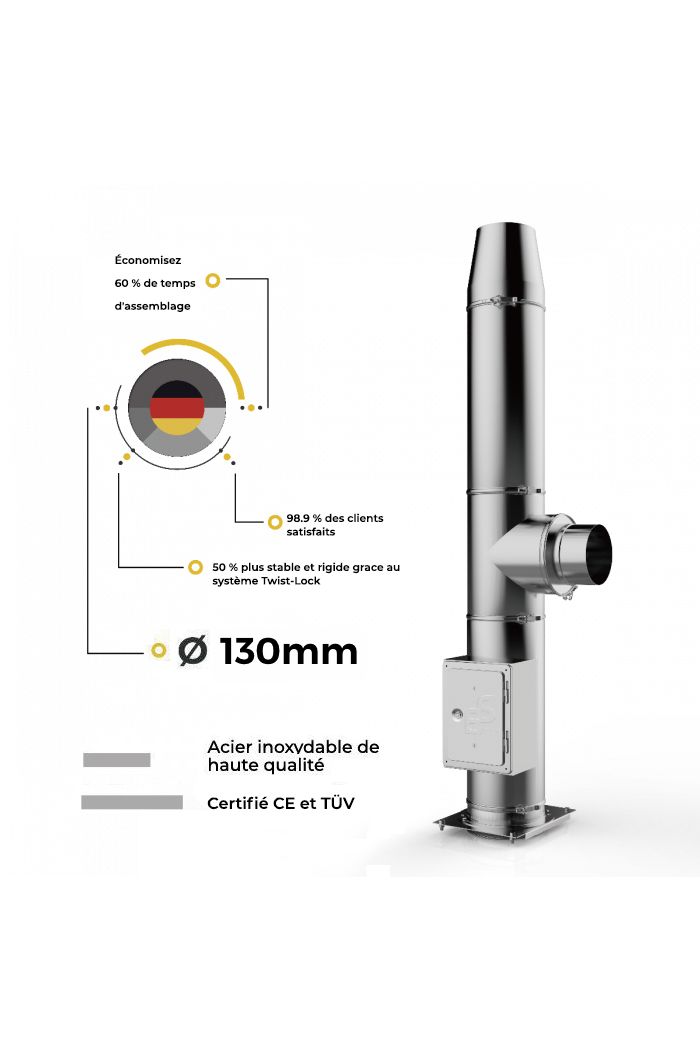 Kit conduit de cheminée double paroi pour l&#039;extérieur Ø 130 - 3,2m jusqu&#039;à 12,2m 