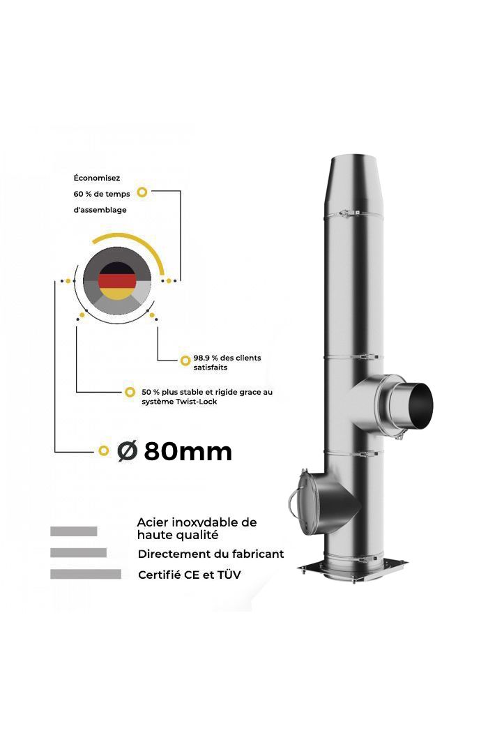 Ø 80mm Kit conduit de cheminée double paroi pour l&#039;extérieur - 2,2m jusqu&#039;à 12,2m